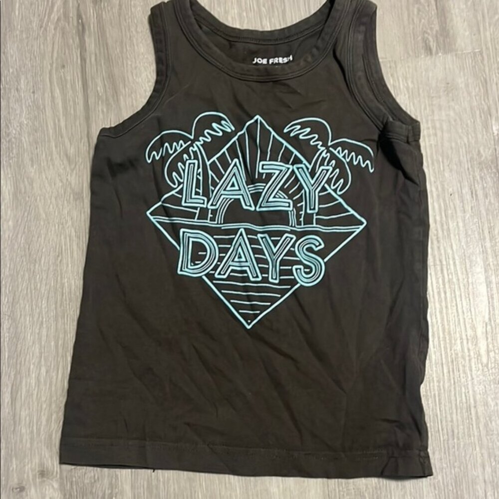 Joe Fresh Black Tank Top with Blue Graphic